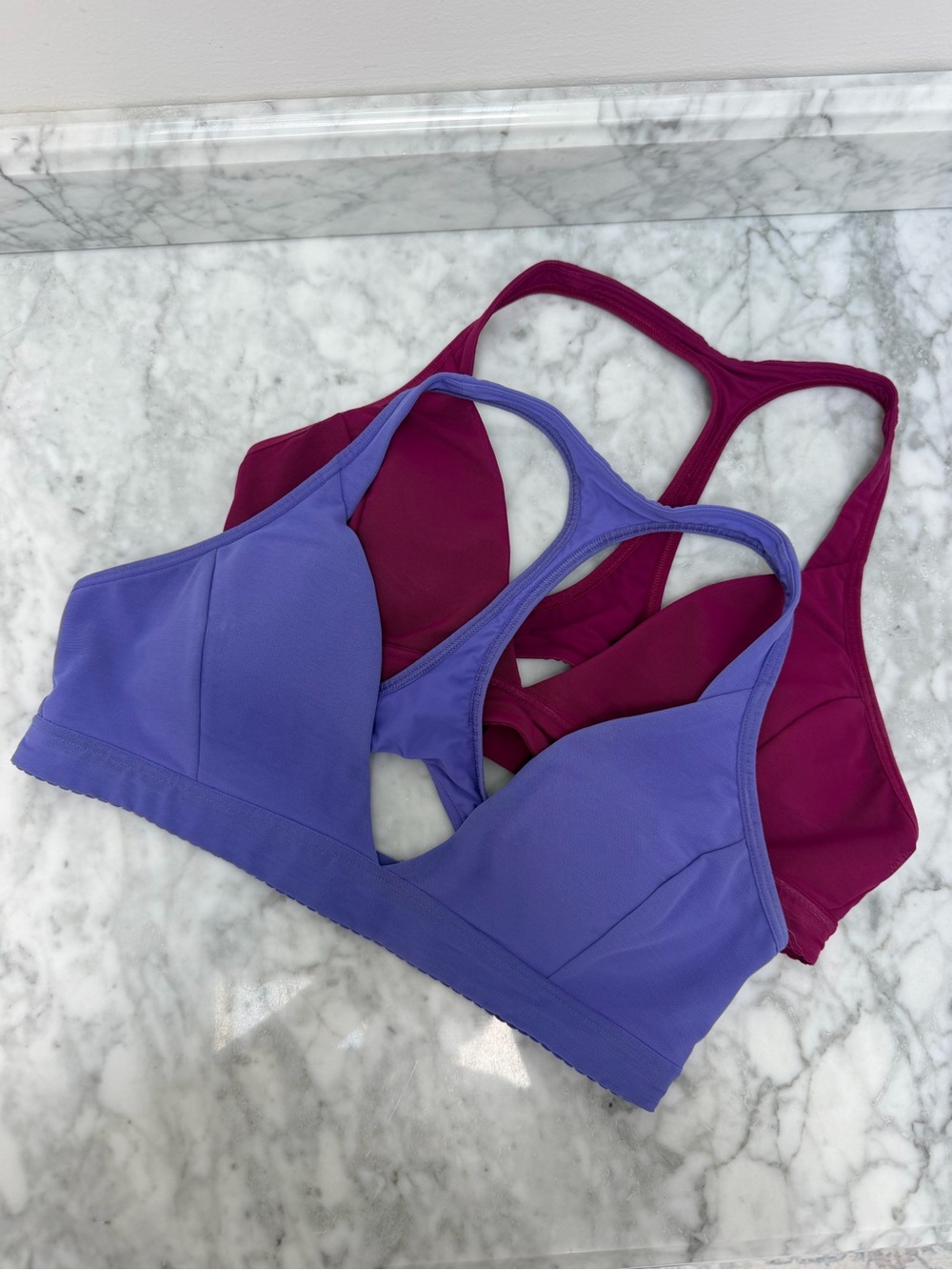Two Lululemon Wireless Racerback Bralette - Purple and Deep Pink